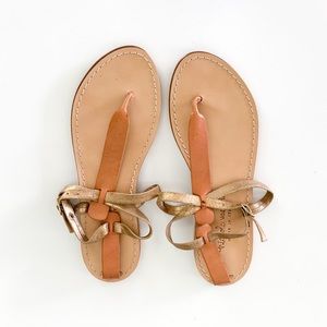 Niccolo Vacari Thong Sandals Leather Gold Made in Italy